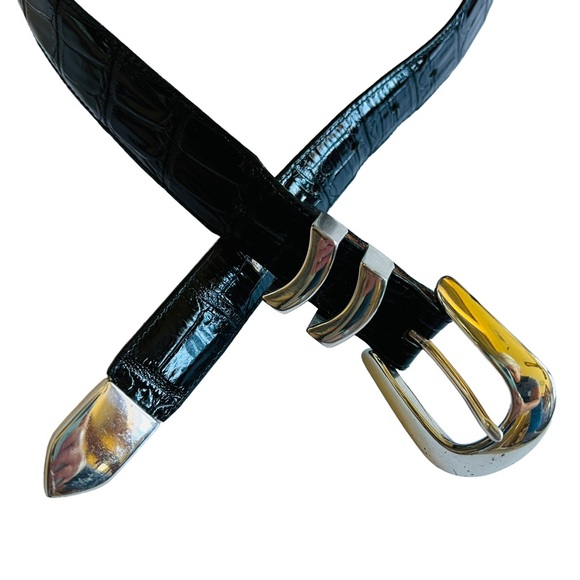 SOLD ❌ Onyx by Brighton Men’s Leather Croc Black Belt 34 - Picture 2 of 10